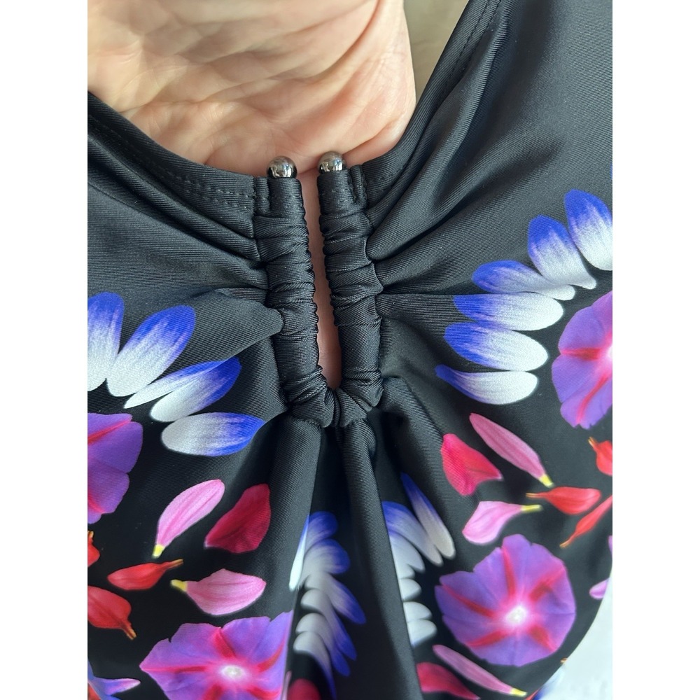 Desigual Nassau One Piece Swimsuit S Black Floral Luxury Resortwear Beach Swim - Picture 5 of 7
